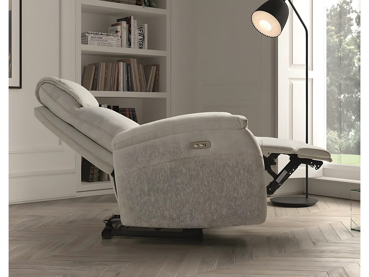 Fauteuil de relaxation électrique tissu Klona-Couleur Beige clair