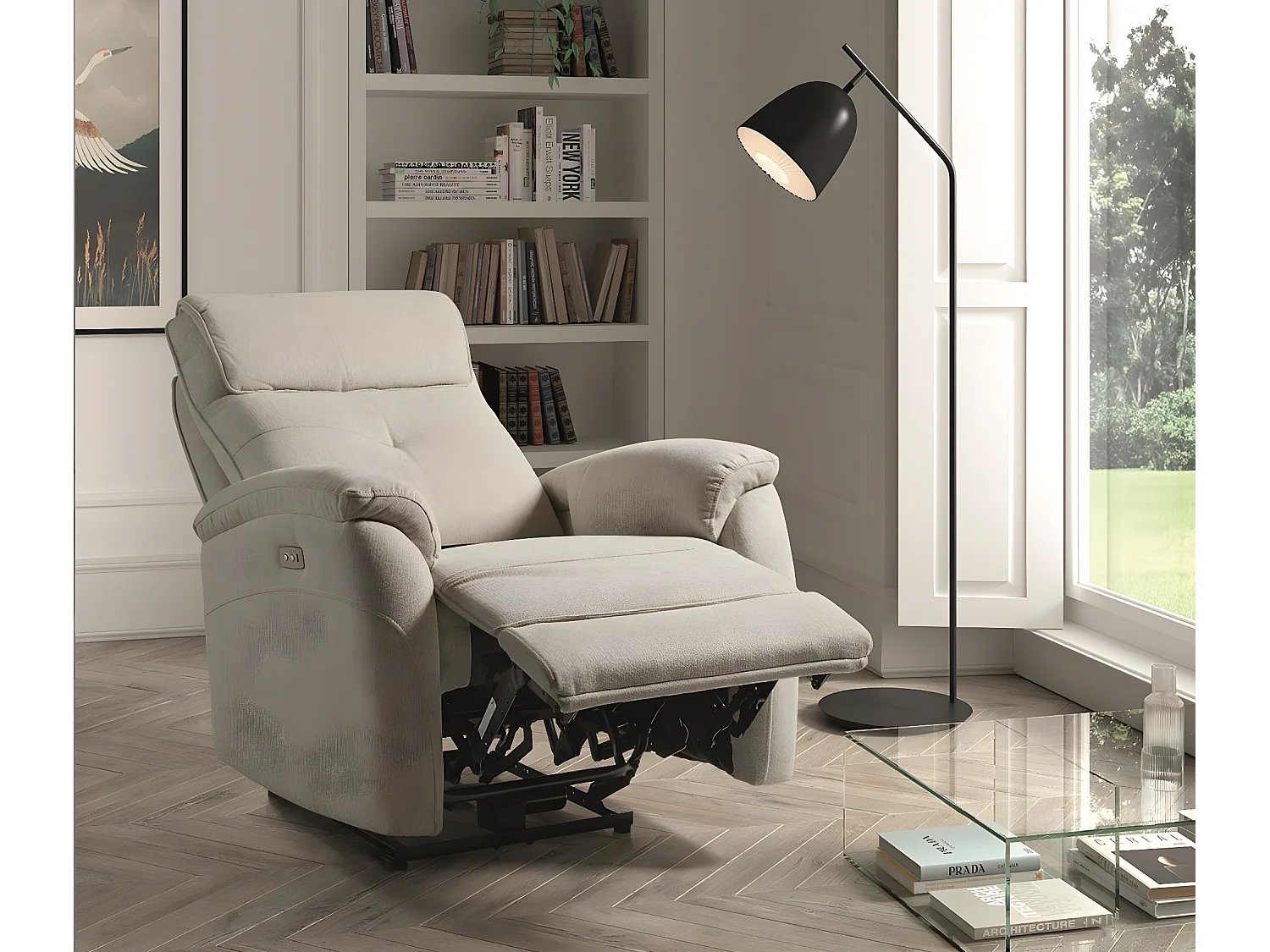 Fauteuil de relaxation électrique tissu Klona-Couleur Beige clair