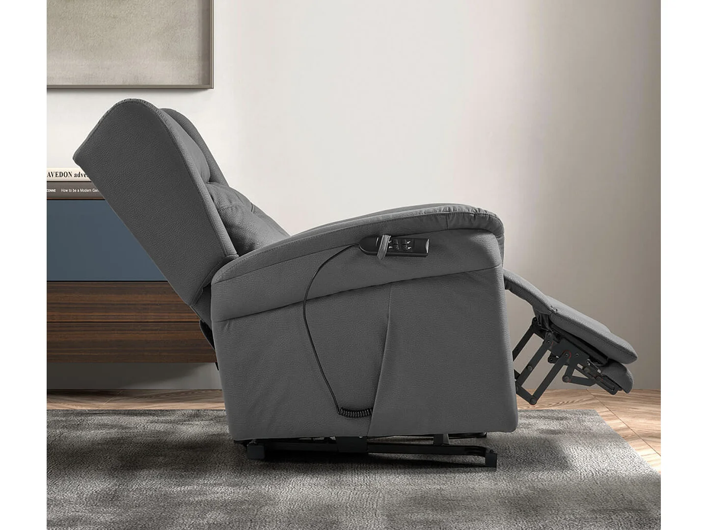 Fauteuil de relaxation et releveur électrique 2 moteurs tissu Kalone-Couleur Gris foncé