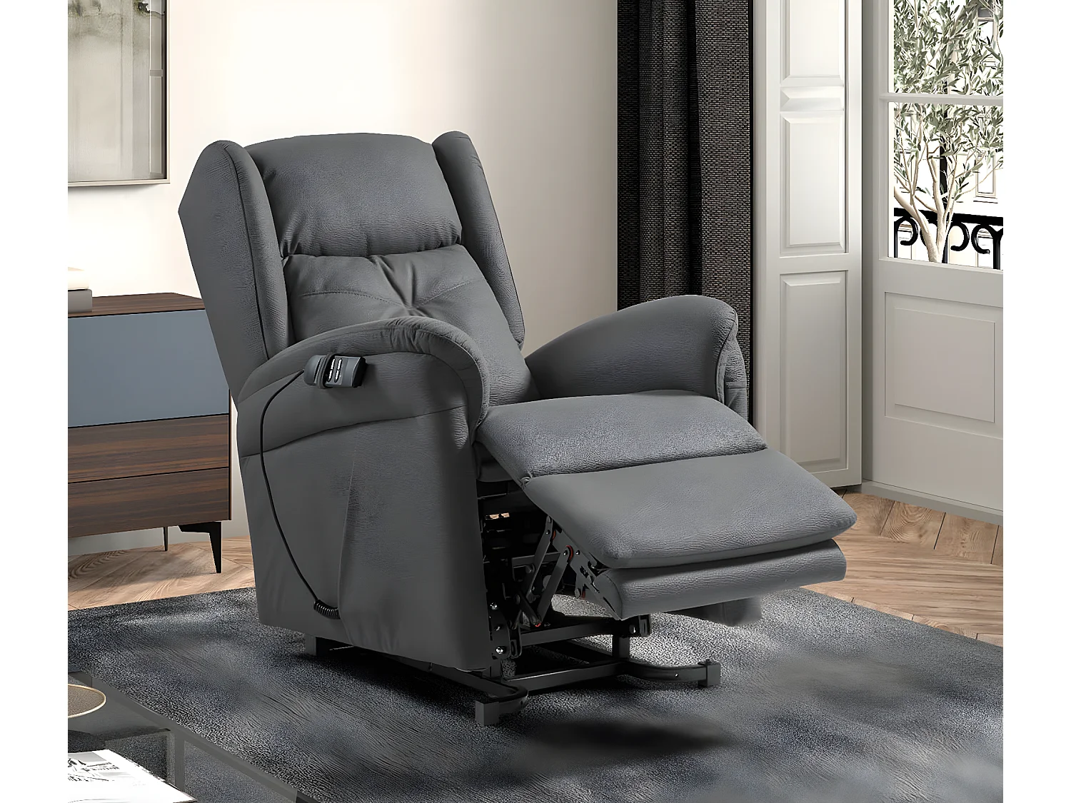 Fauteuil de relaxation et releveur électrique 2 moteurs tissu Kalone-Couleur Gris foncé