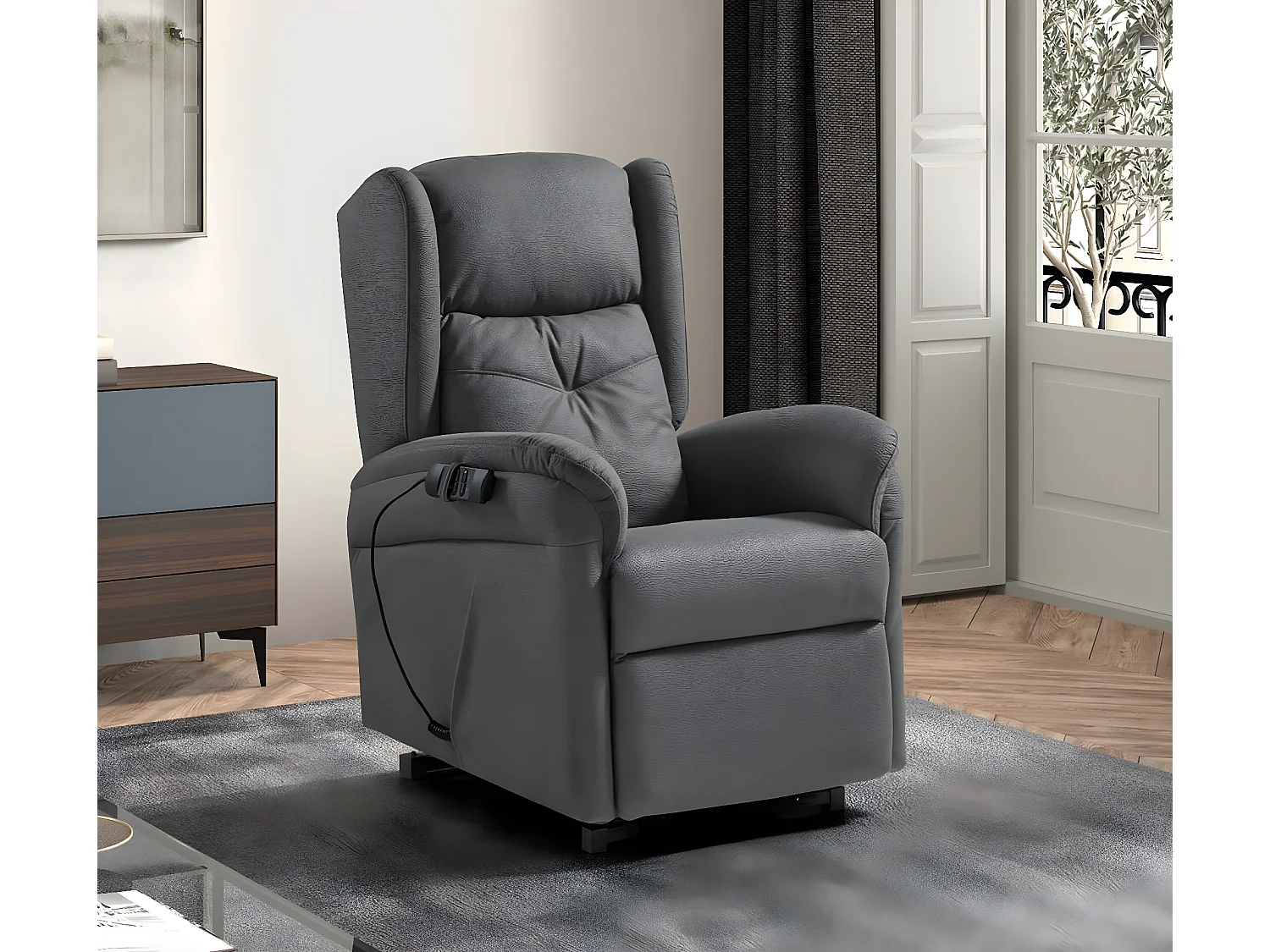 Fauteuil de relaxation et releveur électrique 2 moteurs tissu Kalone-Couleur Gris foncé