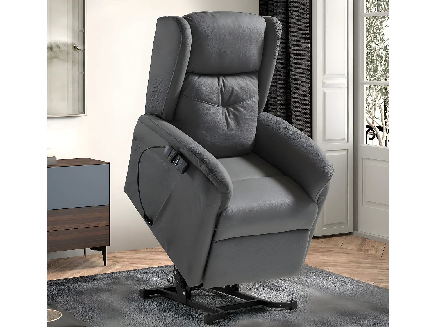 Fauteuil de relaxation et releveur électrique 2 moteurs tissu Kalone-Couleur Gris foncé