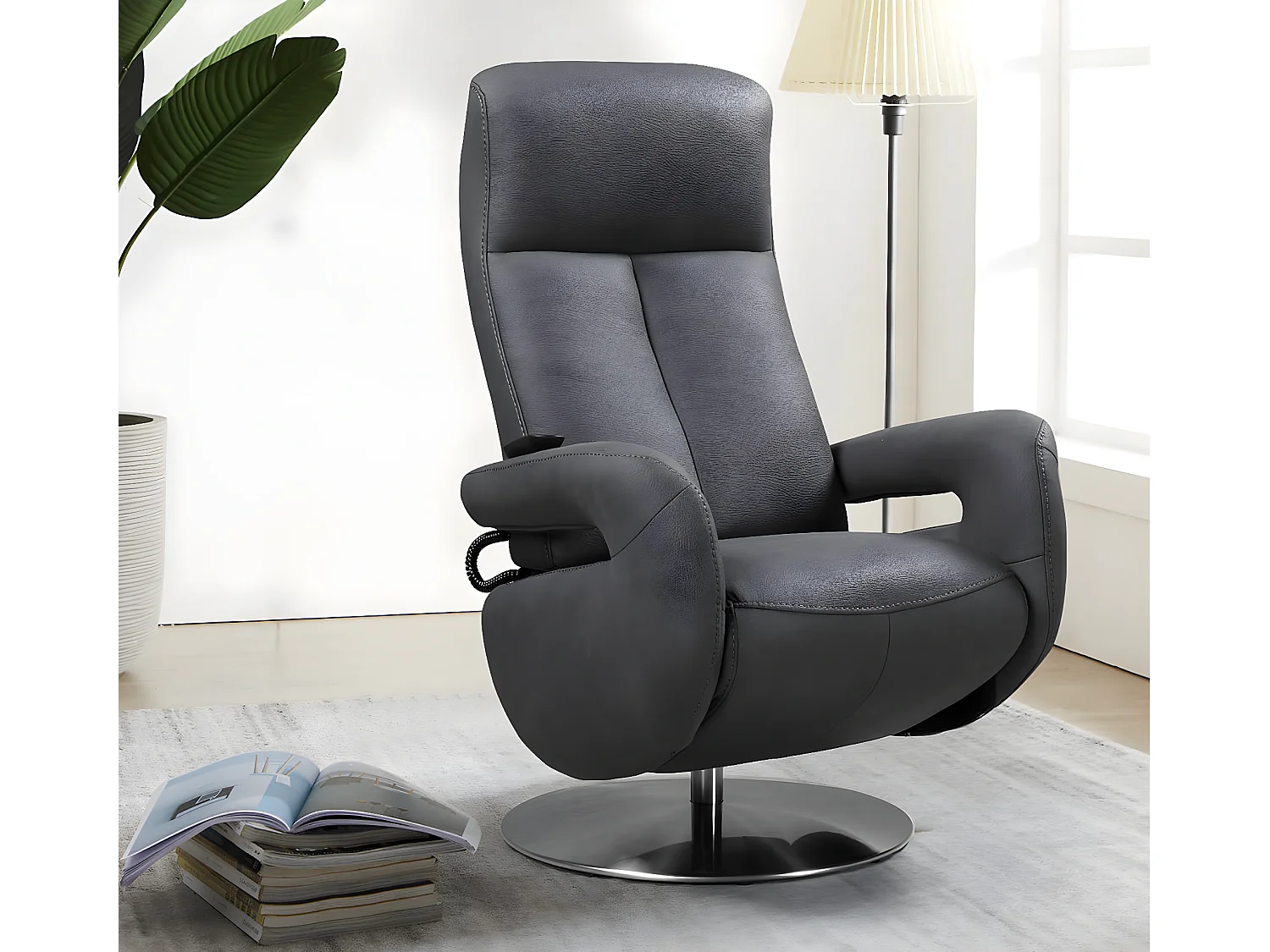 Fauteuil de relaxation électrique 2 moteurs en nubuck avec têtière réglable Balbo-Couleur Gris foncé