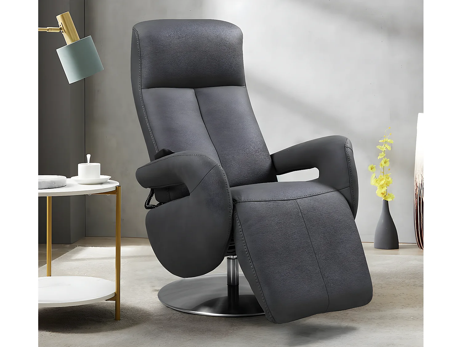 Fauteuil de relaxation électrique 2 moteurs en nubuck avec têtière réglable Balbo-Couleur Gris foncé