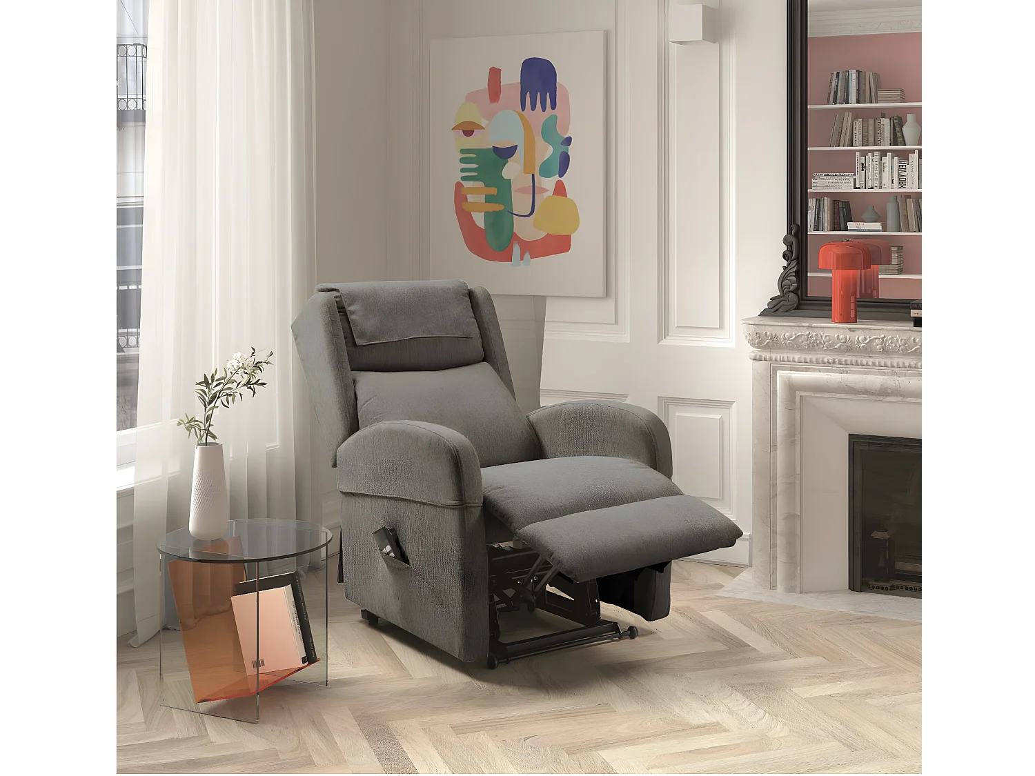 Fauteuil sur roulettes de relaxation et releveur électrique 2 moteurs tissu Vikola-Couleur Gris foncé