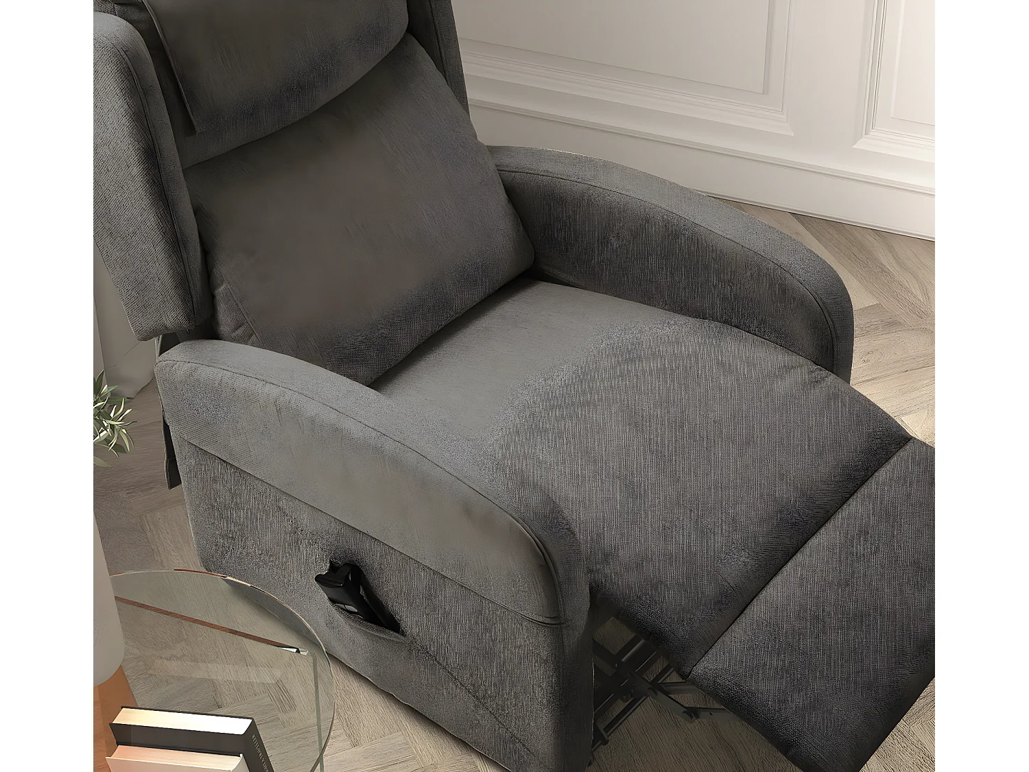 Fauteuil sur roulettes de relaxation et releveur électrique 2 moteurs tissu Vikola-Couleur Gris foncé