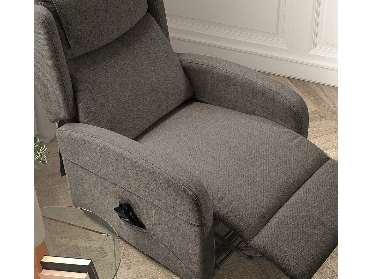 Fauteuil sur roulettes de relaxation et releveur électrique 2 moteurs tissu Vikola-Couleur Gris foncé