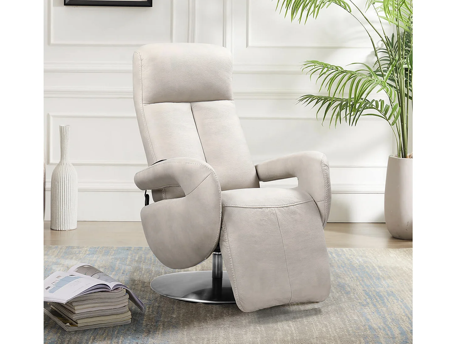 Balbo 2-motorige elektrische relaxstoel in nubuck met verstelbare hoofdsteun-Kleur Beige