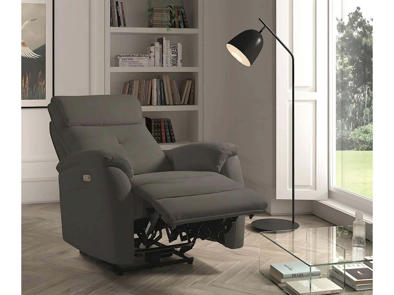 Fauteuil de relaxation électrique tissu Klona-Couleur Gris foncé