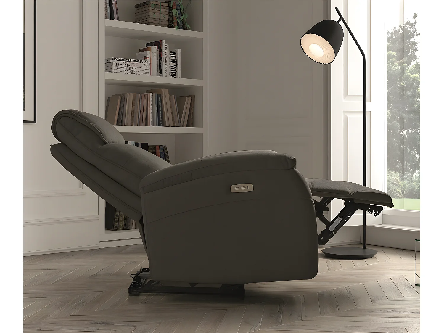 Fauteuil de relaxation électrique tissu Klona-Couleur Gris foncé