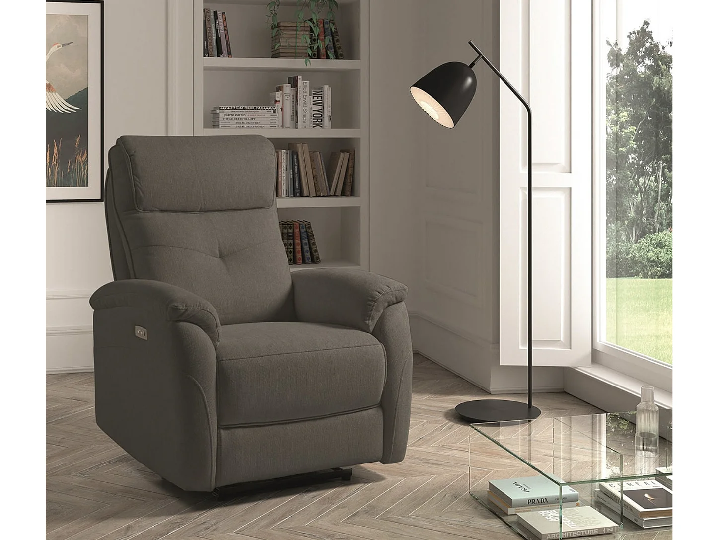 Fauteuil de relaxation électrique tissu Klona-Couleur Gris foncé