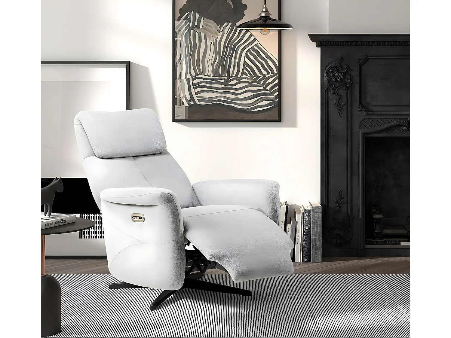 Fauteuil de relaxation électrique 2 moteurs tissu Kastelle-Couleur Gris foncé