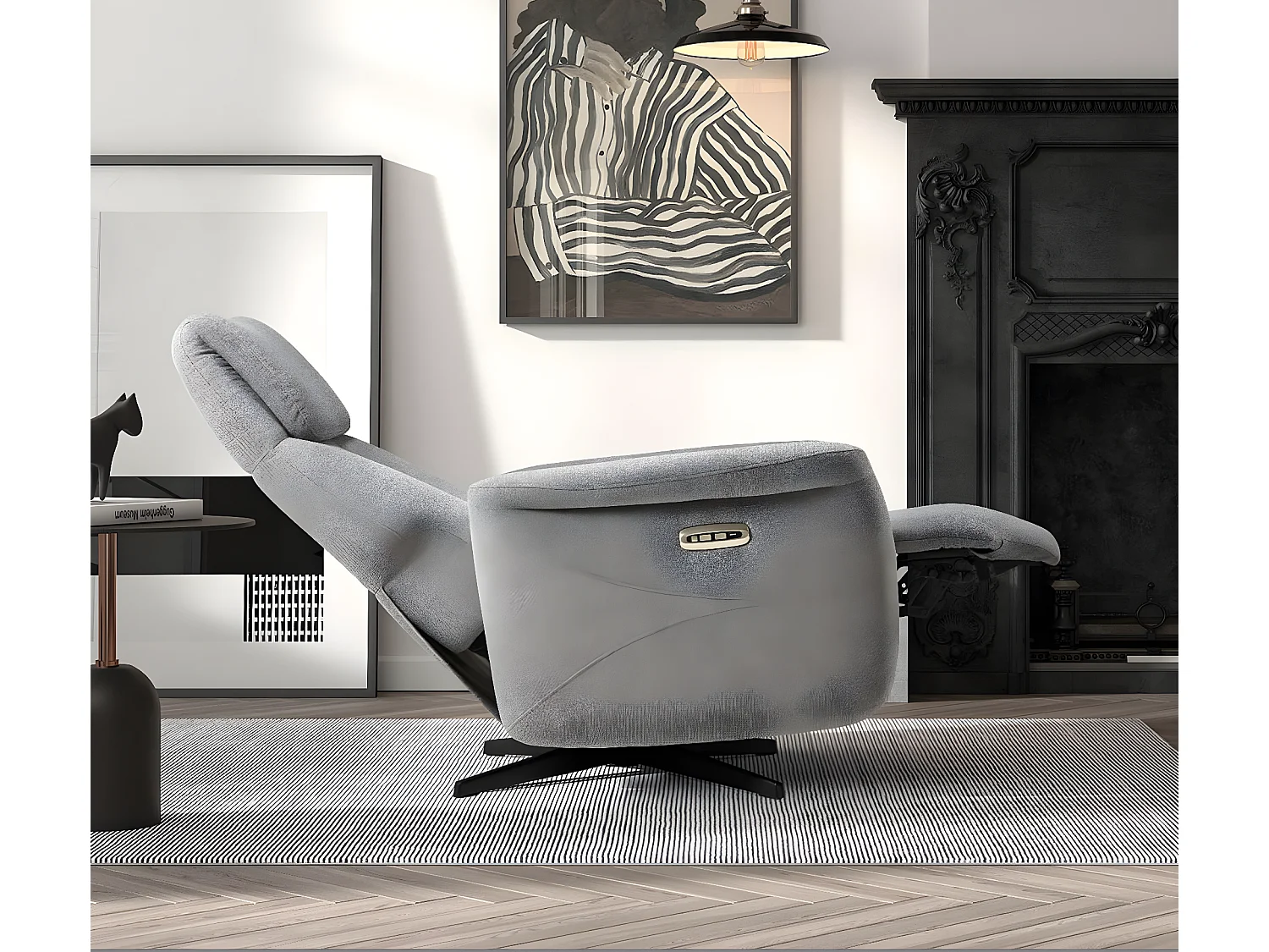 Fauteuil de relaxation électrique 2 moteurs tissu Kastelle-Couleur Gris foncé