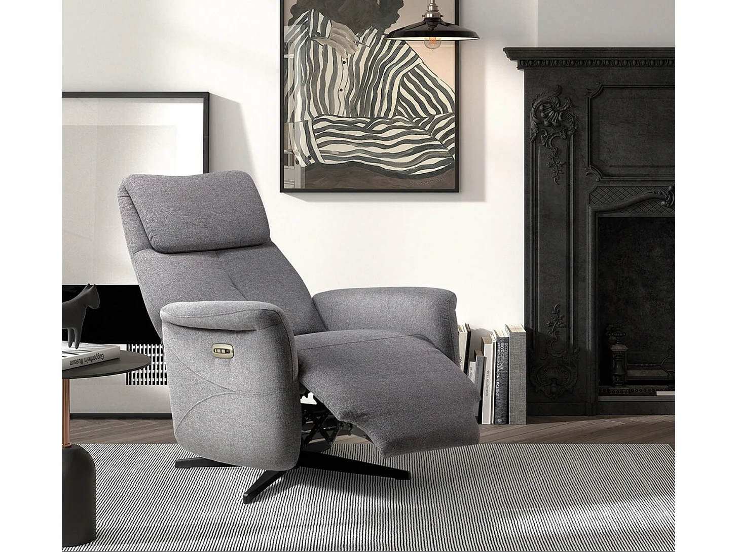 Fauteuil de relaxation électrique 2 moteurs tissu Kastelle-Couleur Gris foncé