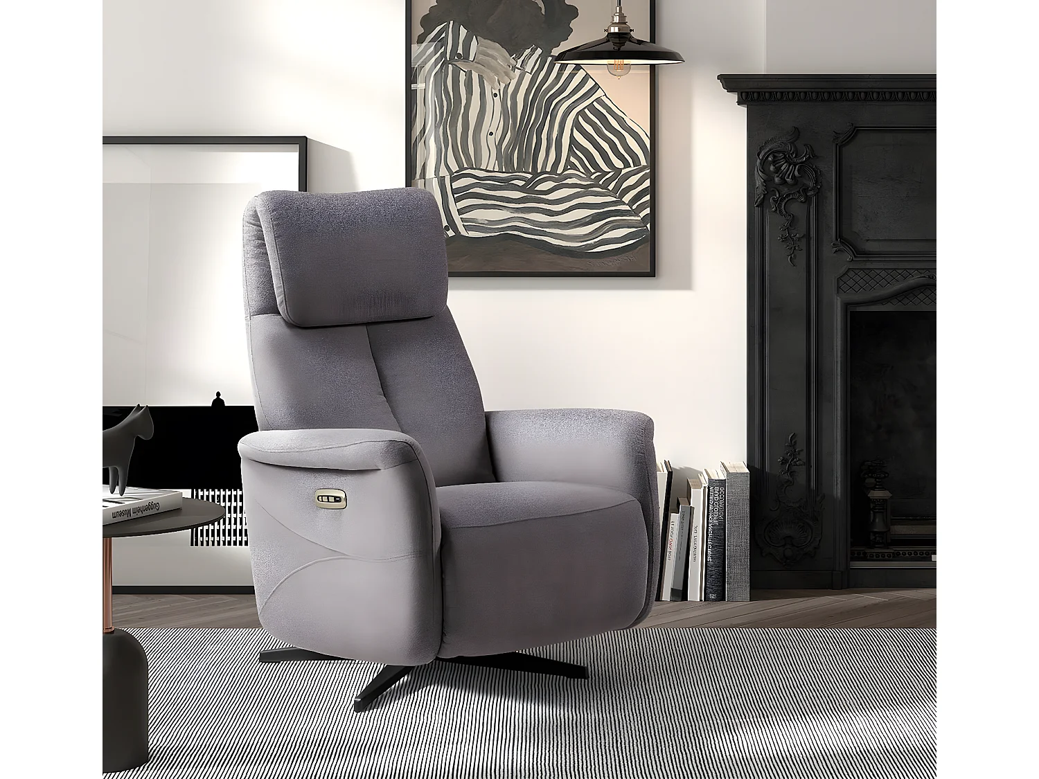 Fauteuil de relaxation électrique 2 moteurs tissu Kastelle-Couleur Gris foncé