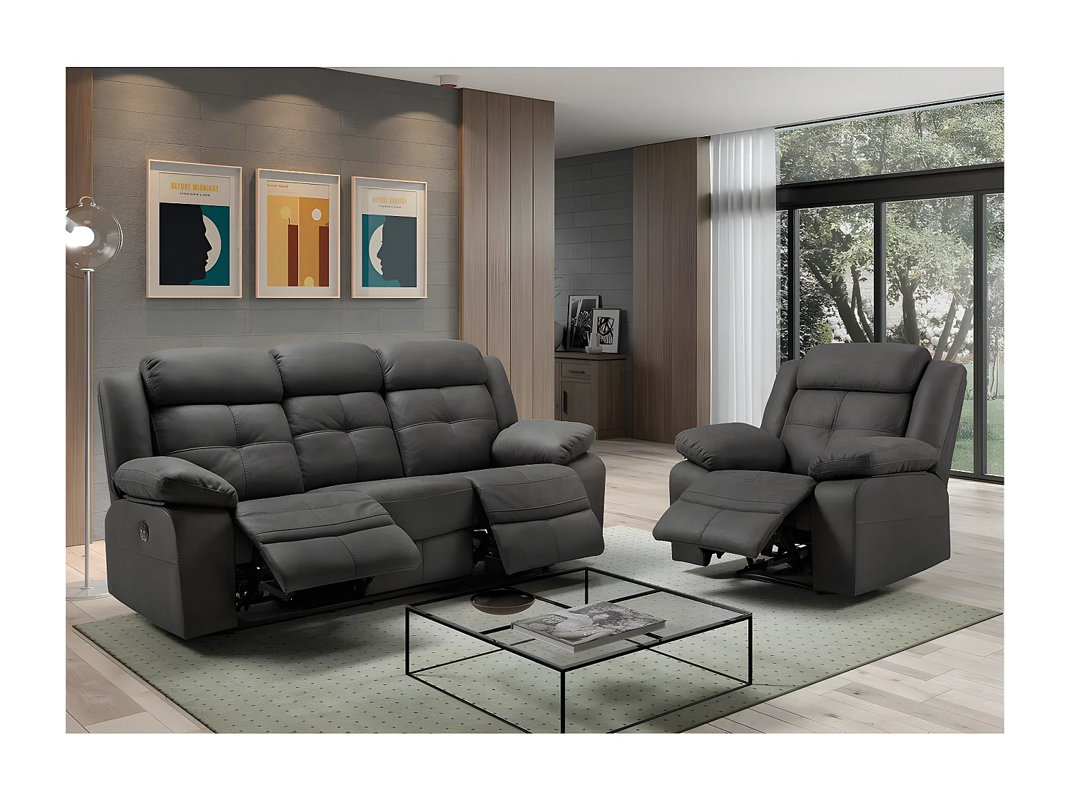 Pinya grijze nubuck manuele relaxfauteuil