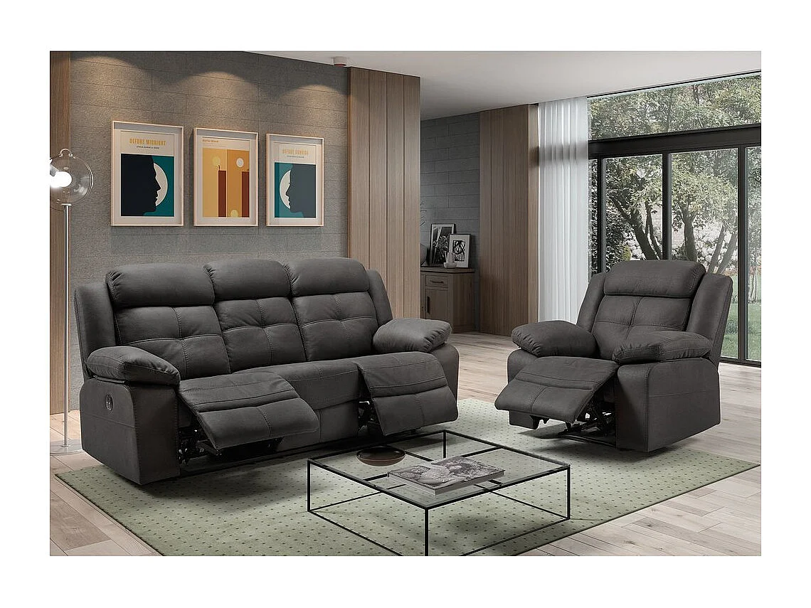 Fauteuil de relaxation manuel nubuck gris Pinya