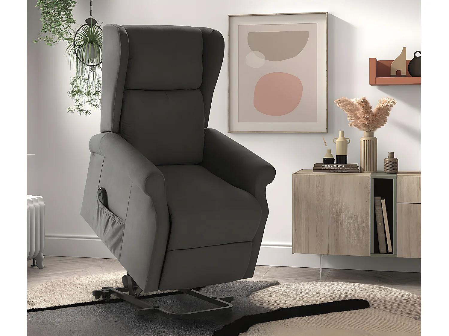 Fauteuil de relaxation et releveur électrique 2 moteurs tissu Agora-Couleur Gris foncé