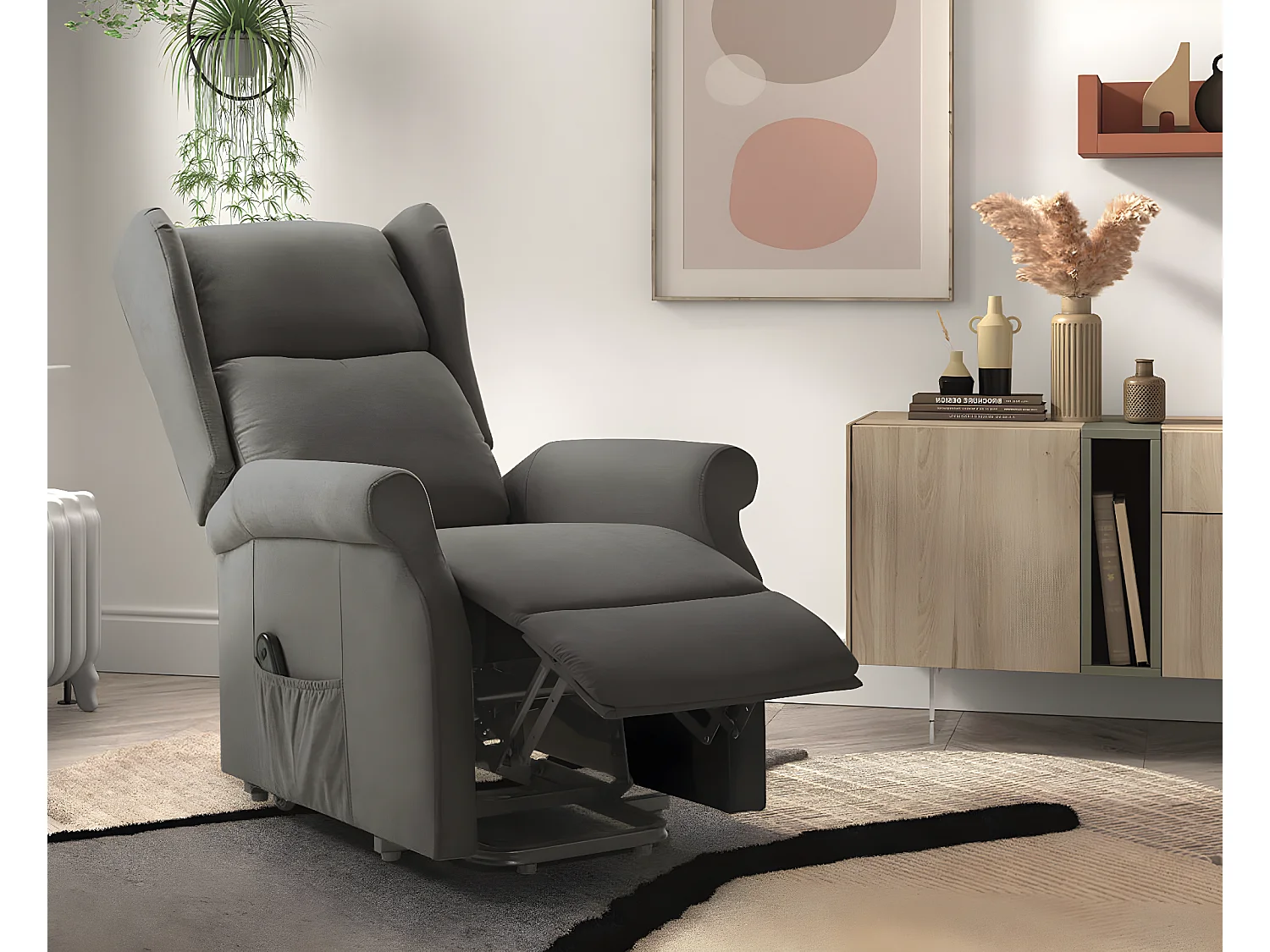 Fauteuil de relaxation et releveur électrique 2 moteurs tissu Agora-Couleur Gris foncé