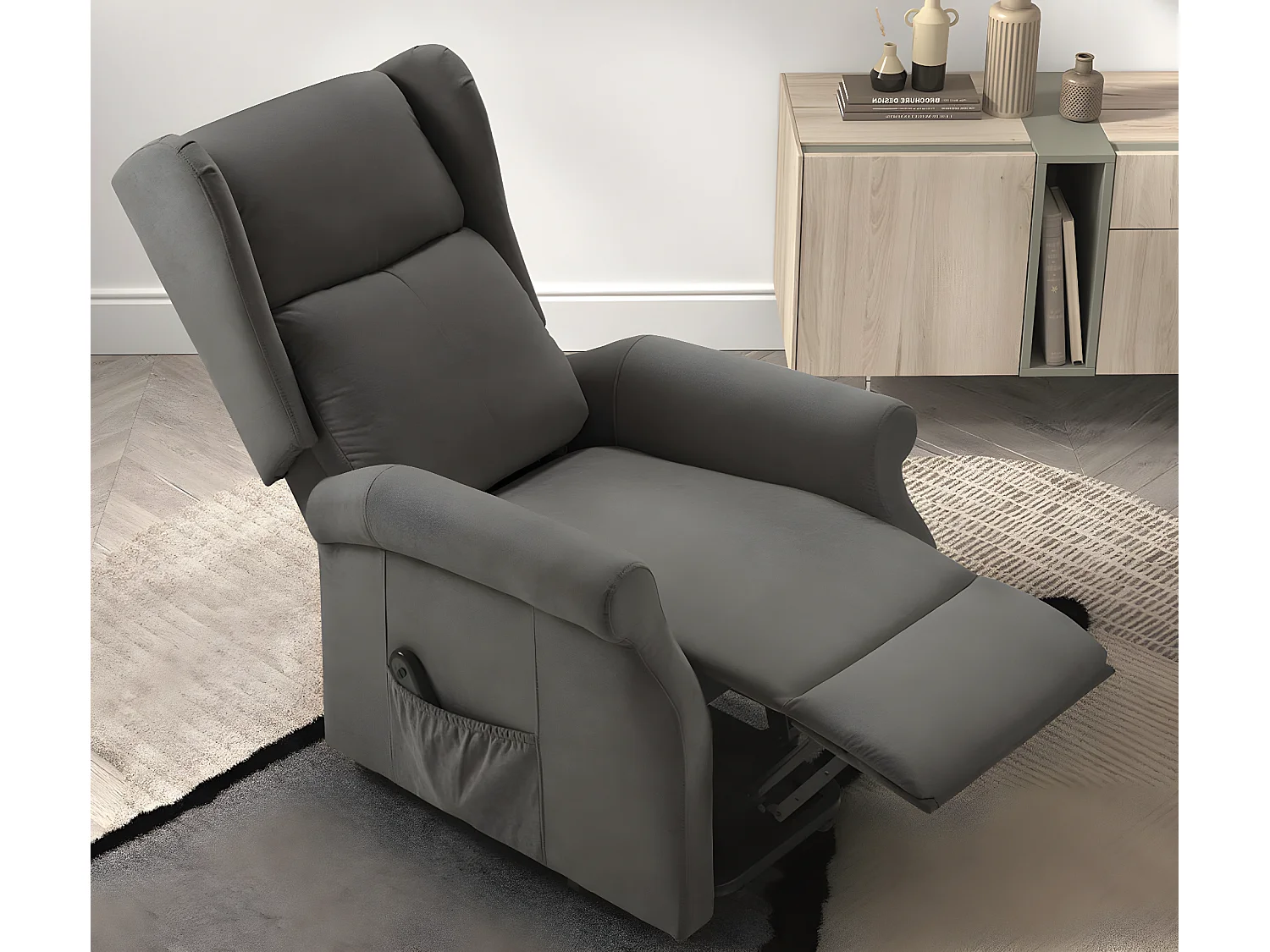 Fauteuil de relaxation et releveur électrique 2 moteurs tissu Agora-Couleur Gris foncé