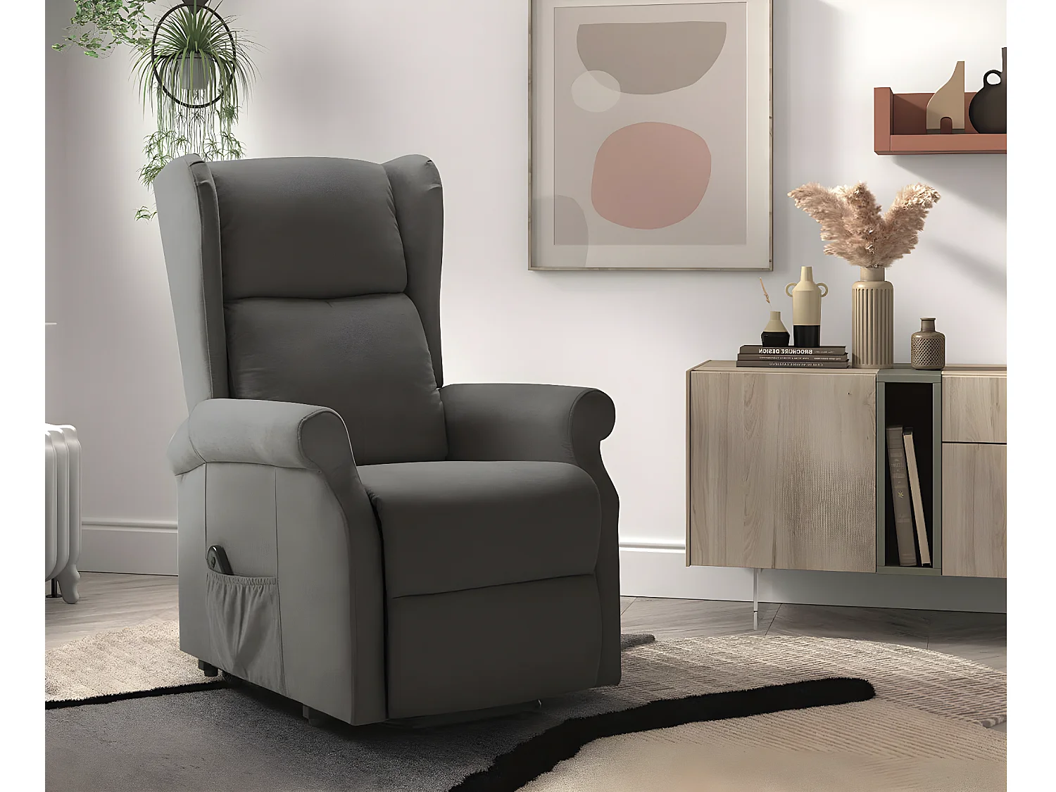 Fauteuil de relaxation et releveur électrique 2 moteurs tissu Agora-Couleur Gris foncé