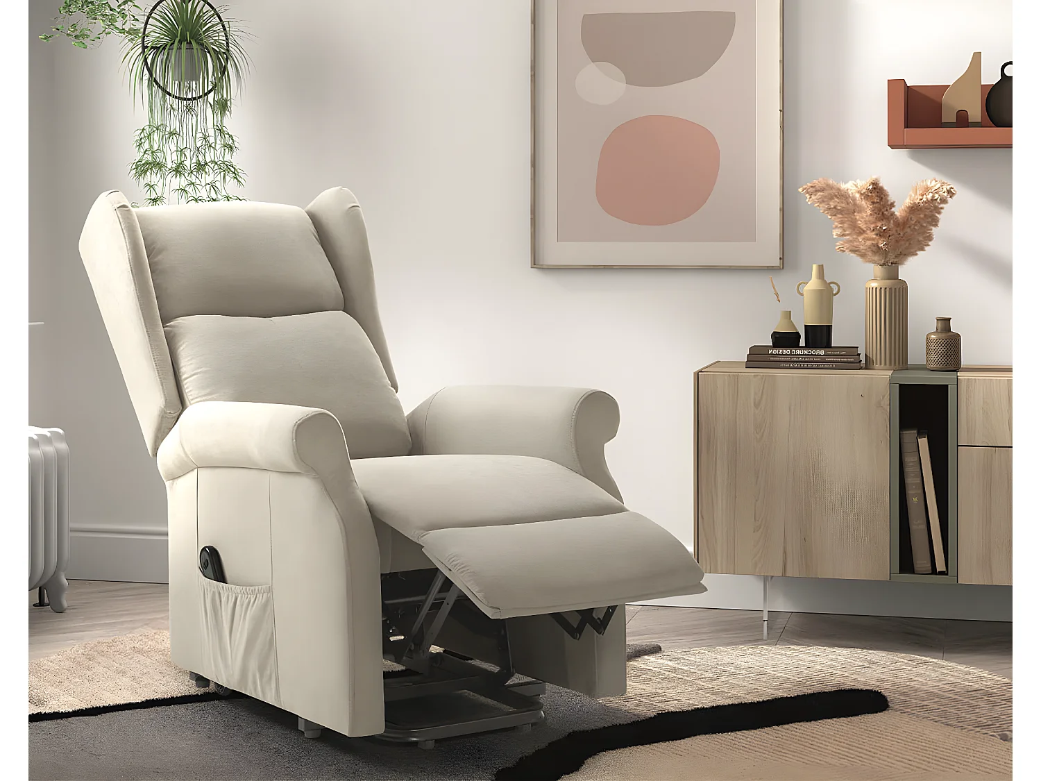 Fauteuil de relaxation et releveur électrique 2 moteurs tissu Agora-Couleur Beige clair