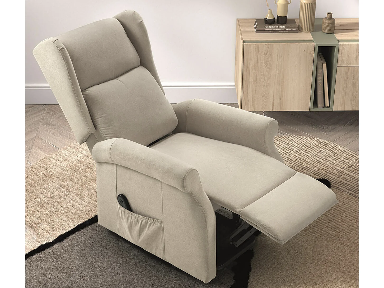 Fauteuil de relaxation et releveur électrique 2 moteurs tissu Agora-Couleur Beige clair