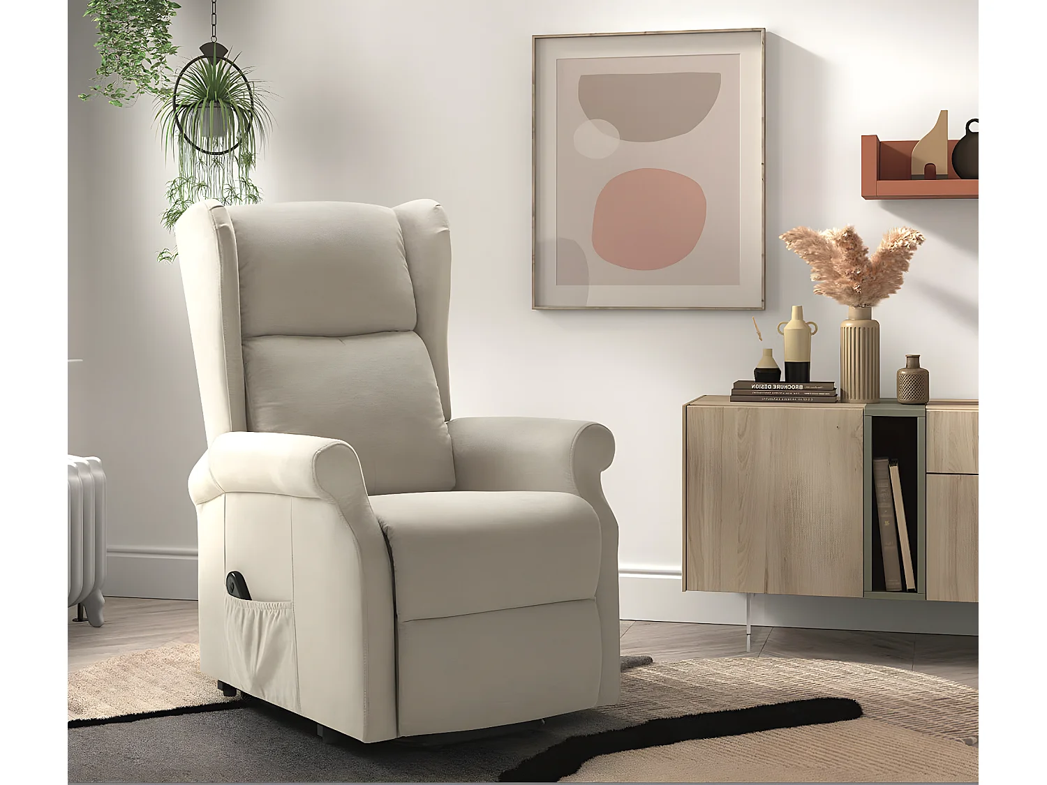Fauteuil de relaxation et releveur électrique 2 moteurs tissu Agora-Couleur Beige clair