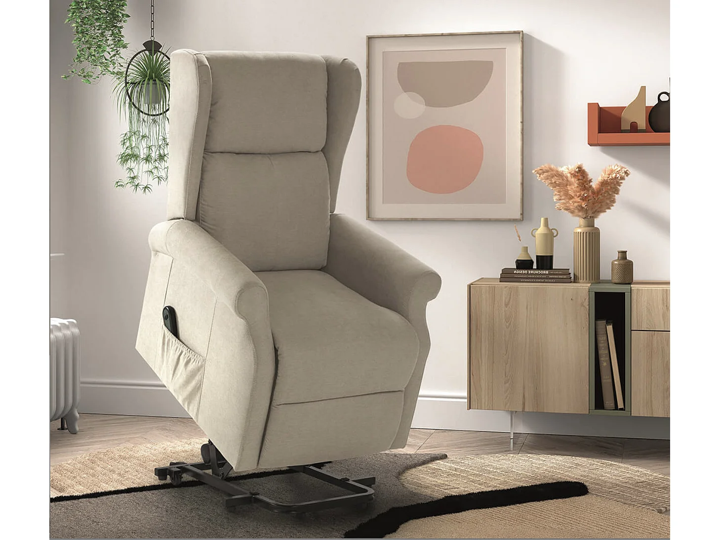 Fauteuil de relaxation et releveur électrique 2 moteurs tissu Agora-Couleur Beige clair