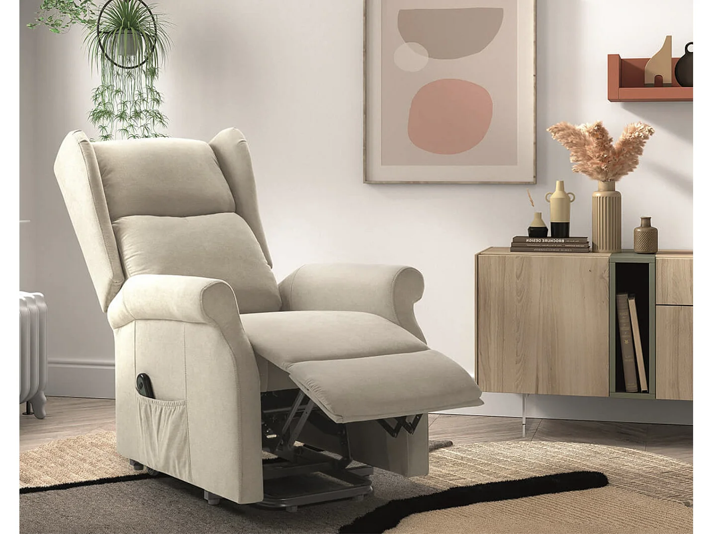 Fauteuil de relaxation et releveur électrique 2 moteurs tissu Agora-Couleur Beige clair