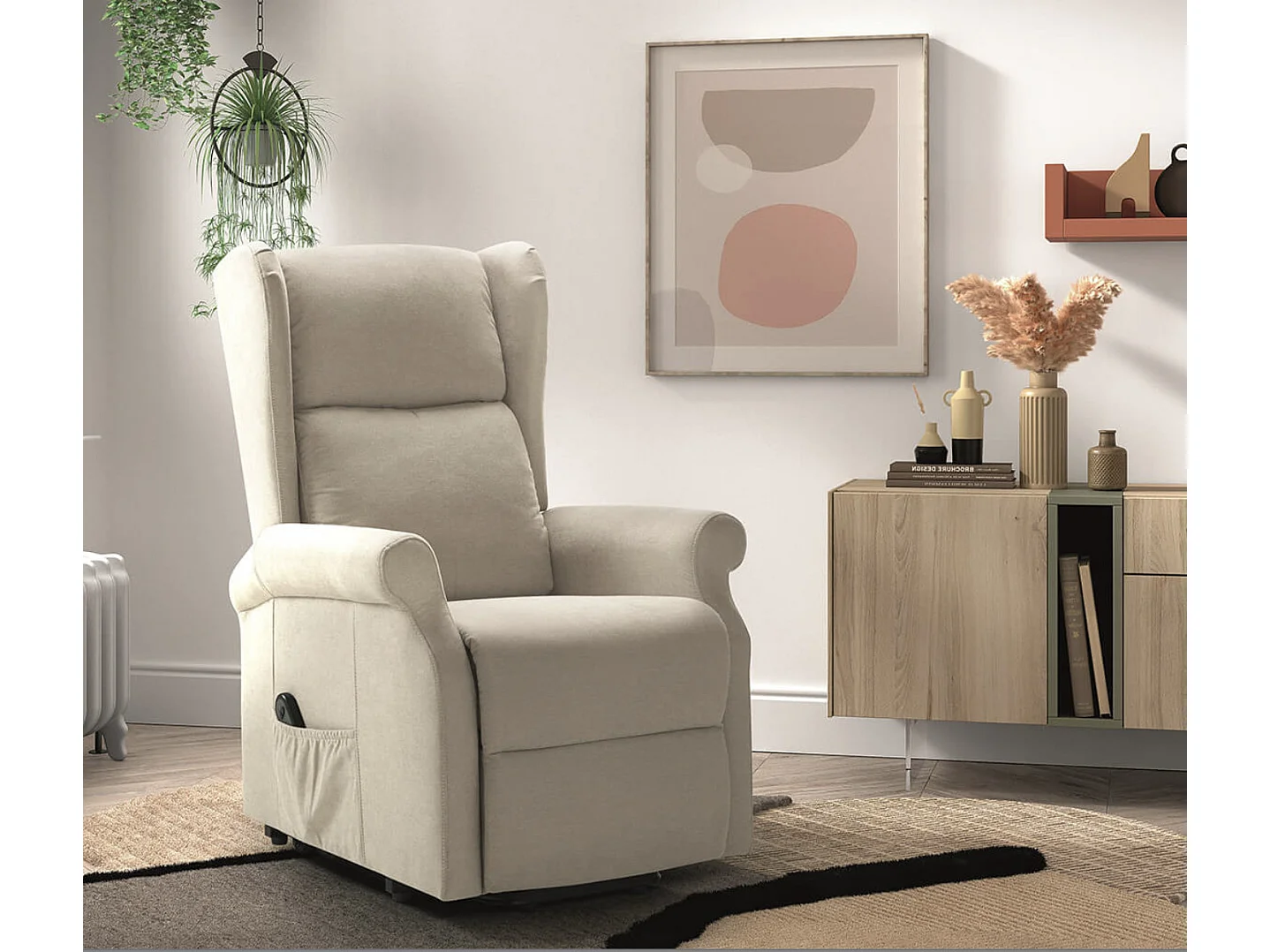 Fauteuil de relaxation et releveur électrique 2 moteurs tissu Agora-Couleur Beige clair