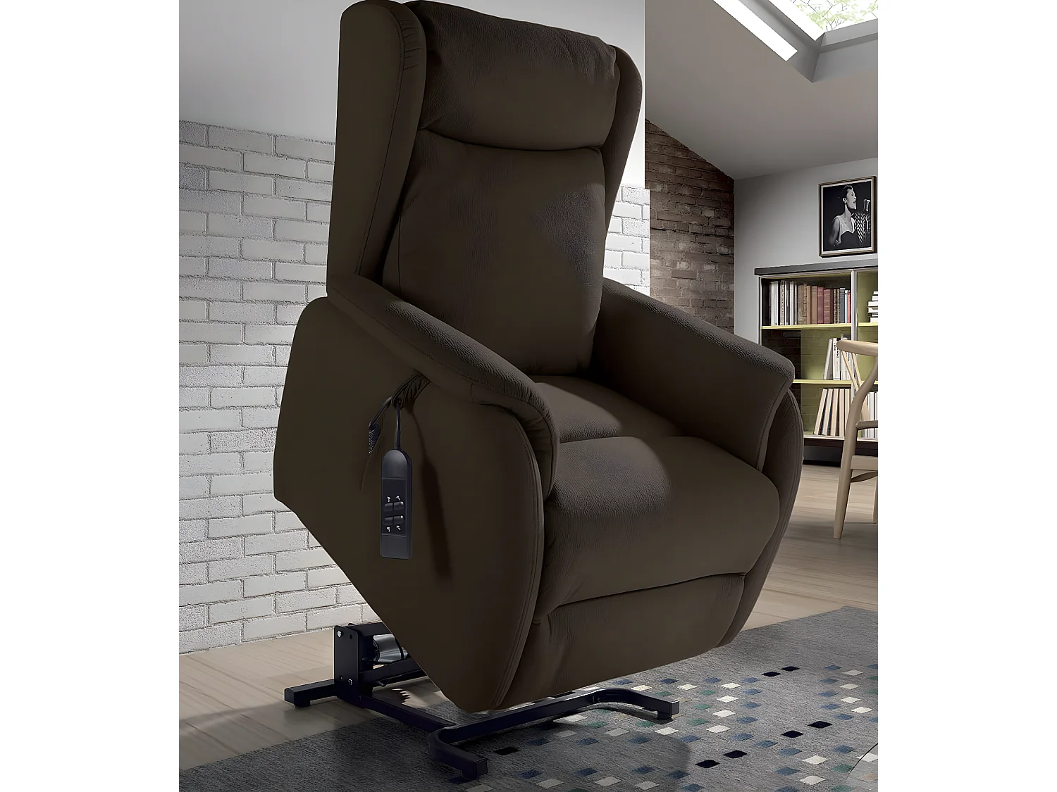 Fauteuil de relaxation et releveur 2 moteurs en nubuck 2 moteurs électriques Biza-Couleur Marron