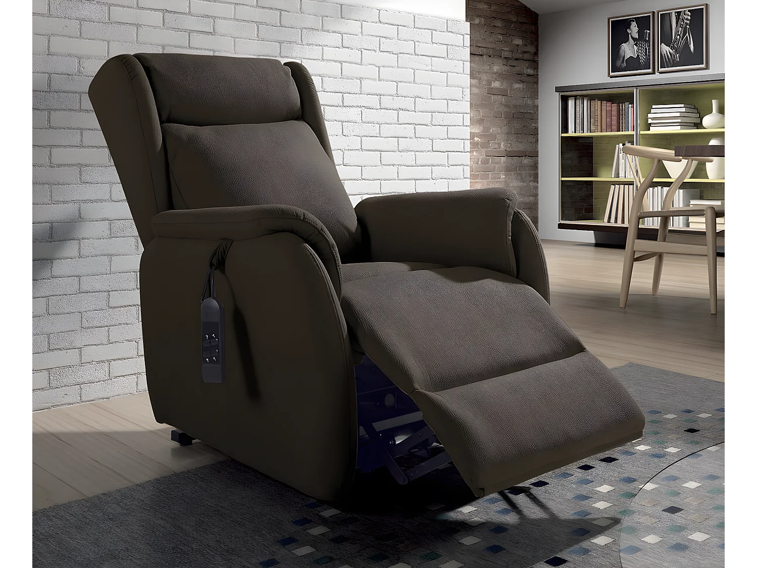 Fauteuil de relaxation et releveur 2 moteurs en nubuck 2 moteurs électriques Biza-Couleur Marron