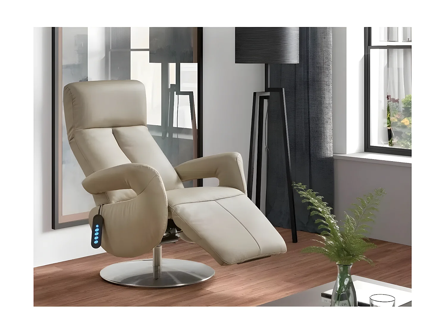 Balbo elektrische relaxfauteuil met 2 motoren in leer met verstelbare hoofdsteun-Kleur Beige