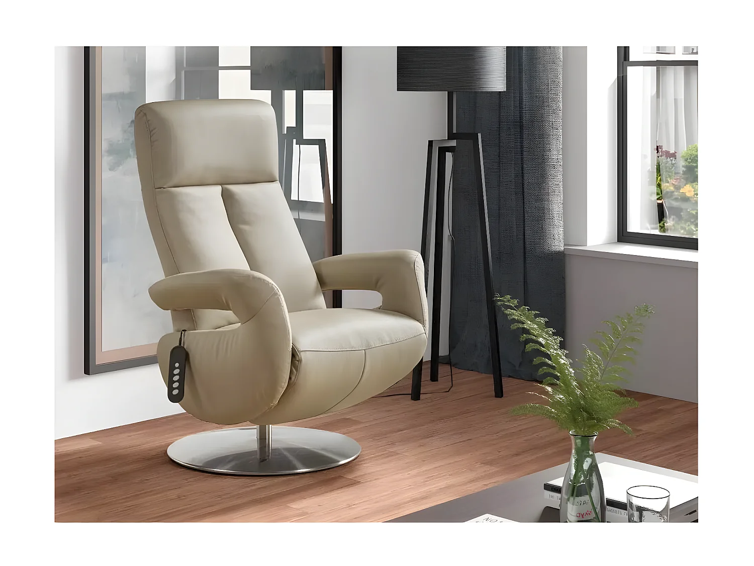 Fauteuil de relaxation électrique 2 moteurs en cuir avec têtière réglable Balbo-Couleur Beige