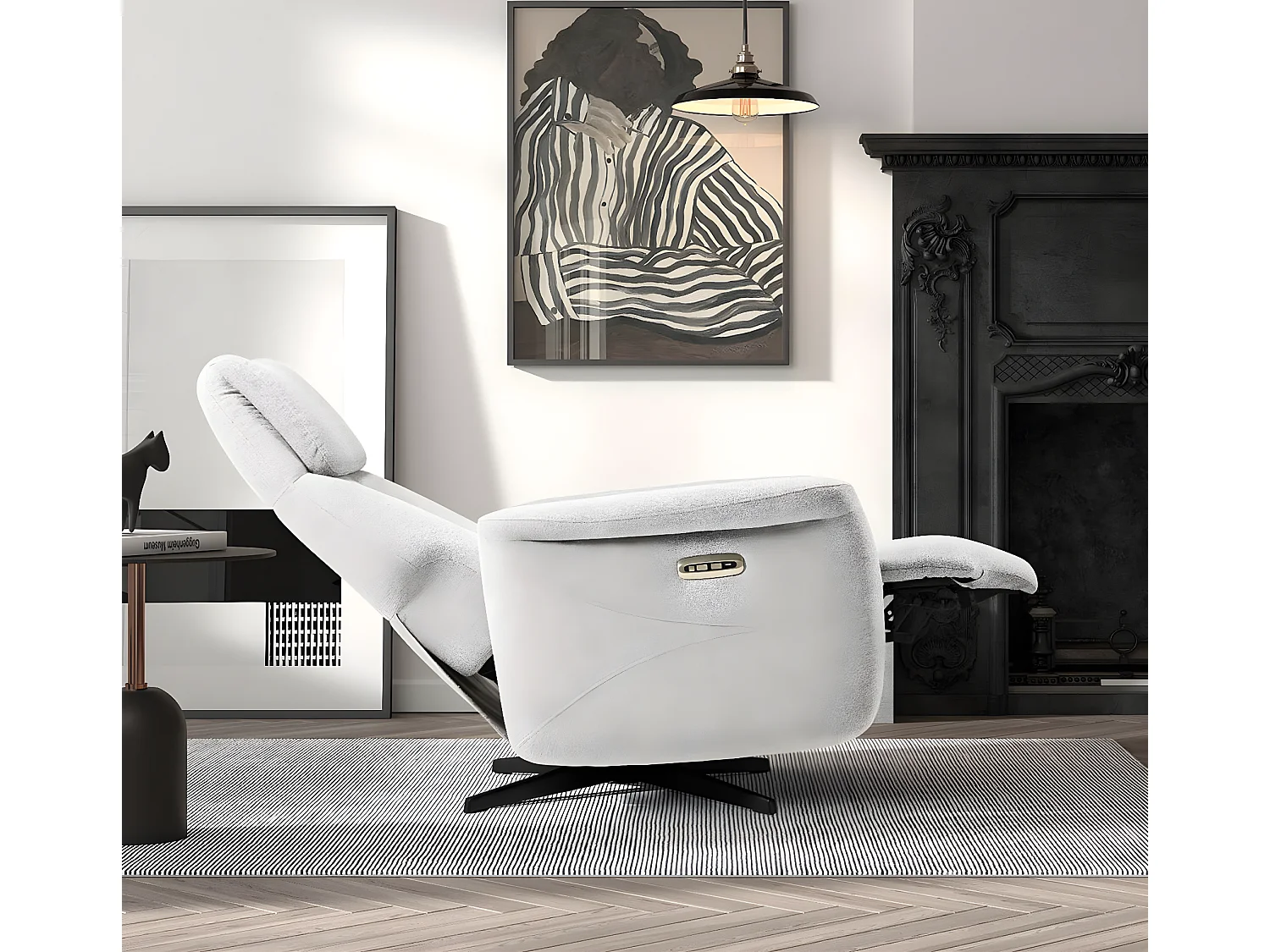 Fauteuil de relaxation électrique 2 moteurs tissu Kastelle-Couleur Gris clair