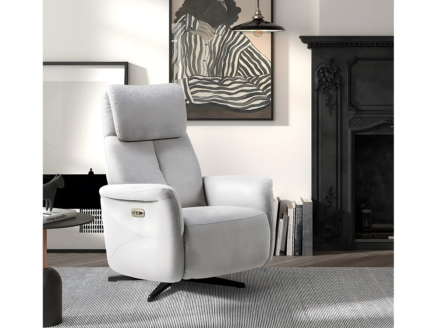 Fauteuil de relaxation électrique 2 moteurs tissu Kastelle-Couleur Gris clair