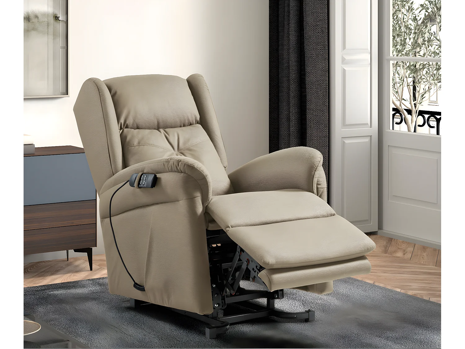 Kalone stoffen relaxstoel en elektrische lift met 2 motoren-Kleur Beige