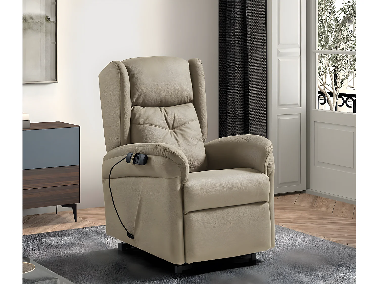 Fauteuil de relaxation et releveur électrique 2 moteurs tissu Kalone-Couleur Beige
