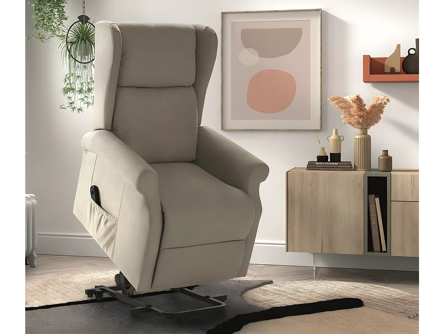 Fauteuil de relaxation et releveur électrique 2 moteurs tissu Agora-Couleur Beige