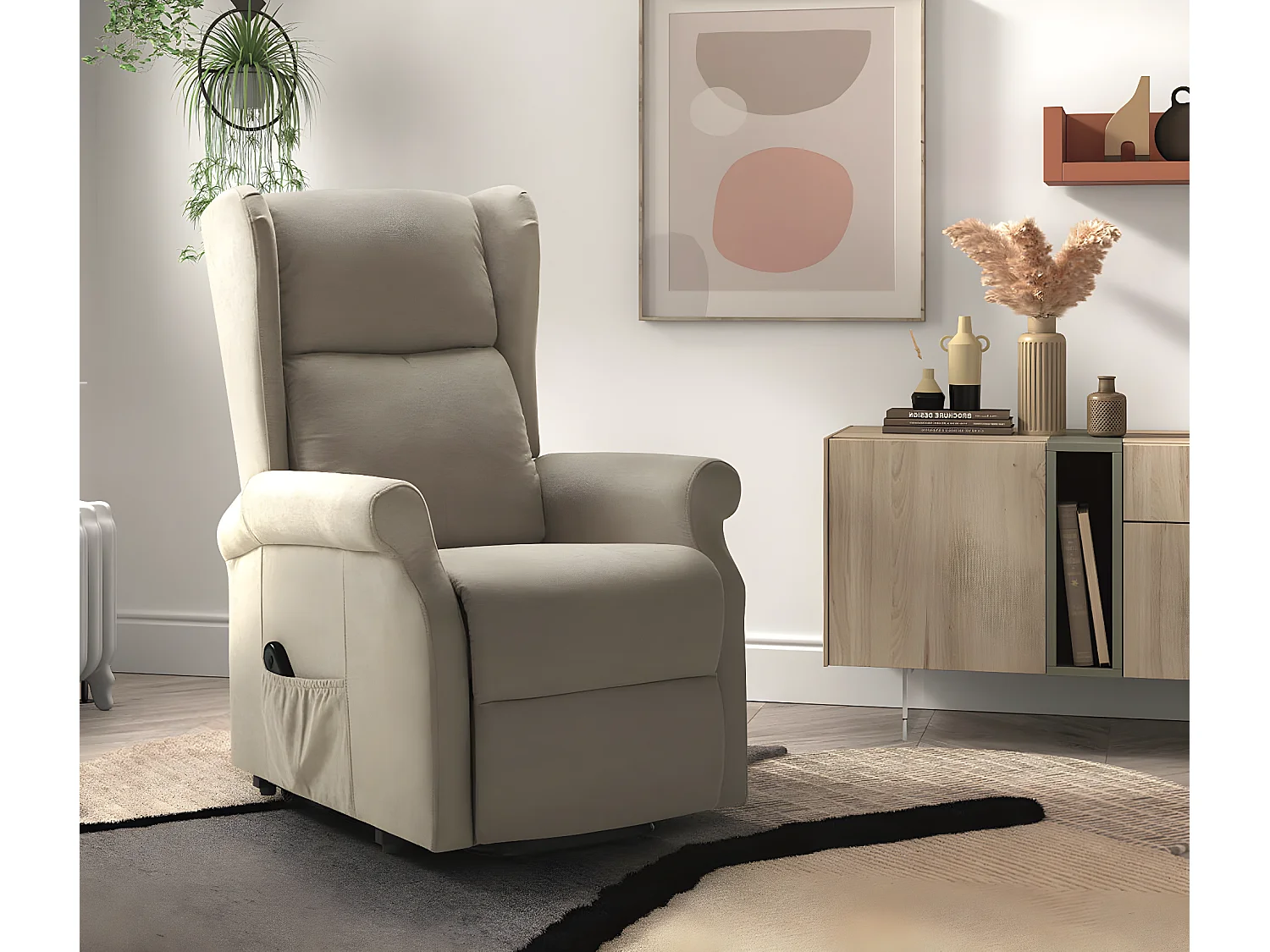 Fauteuil de relaxation et releveur électrique 2 moteurs tissu Agora-Couleur Beige