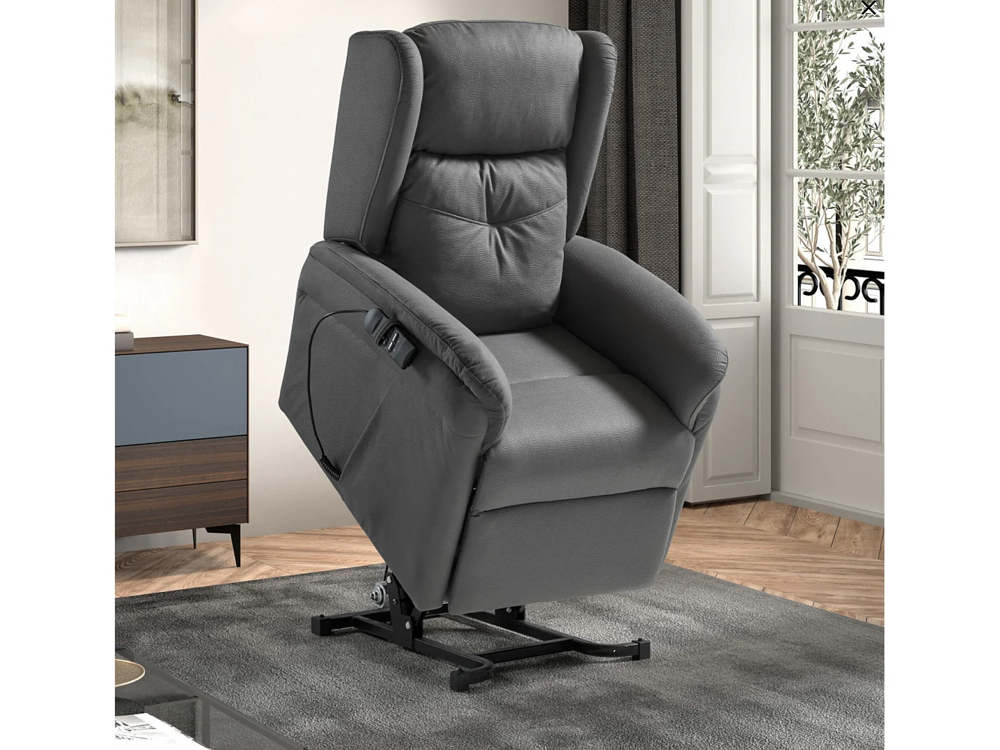 Fauteuil relevable de relaxation électrique 2 moteurs tissu Karola-Couleur Gris foncé