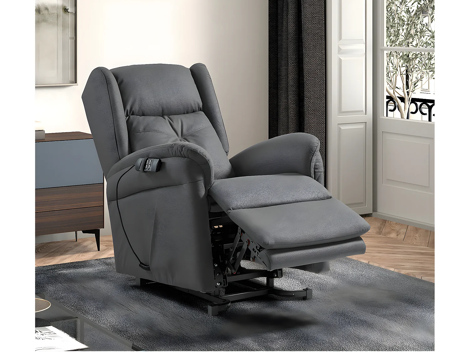 Fauteuil relevable de relaxation électrique 2 moteurs tissu Karola-Couleur Gris foncé