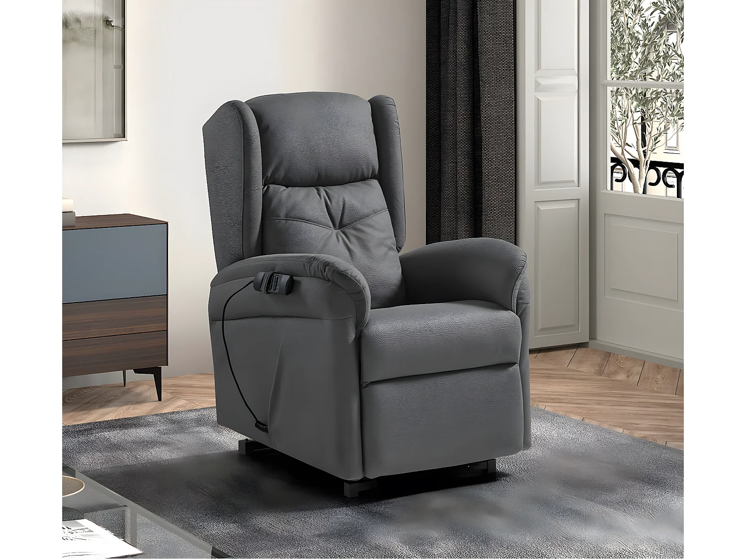 Fauteuil relevable de relaxation électrique 2 moteurs tissu Karola-Couleur Gris foncé