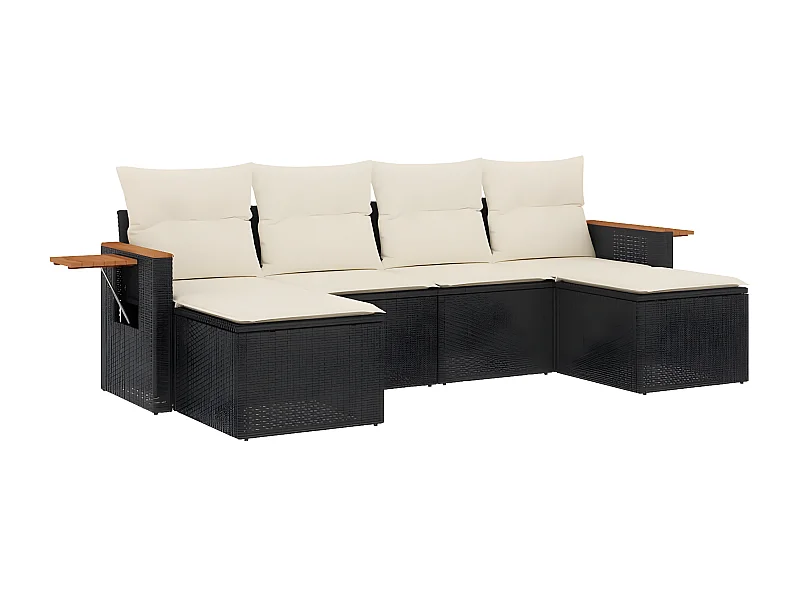 Salon de jardin 6 pcs avec coussins noir résine tressée