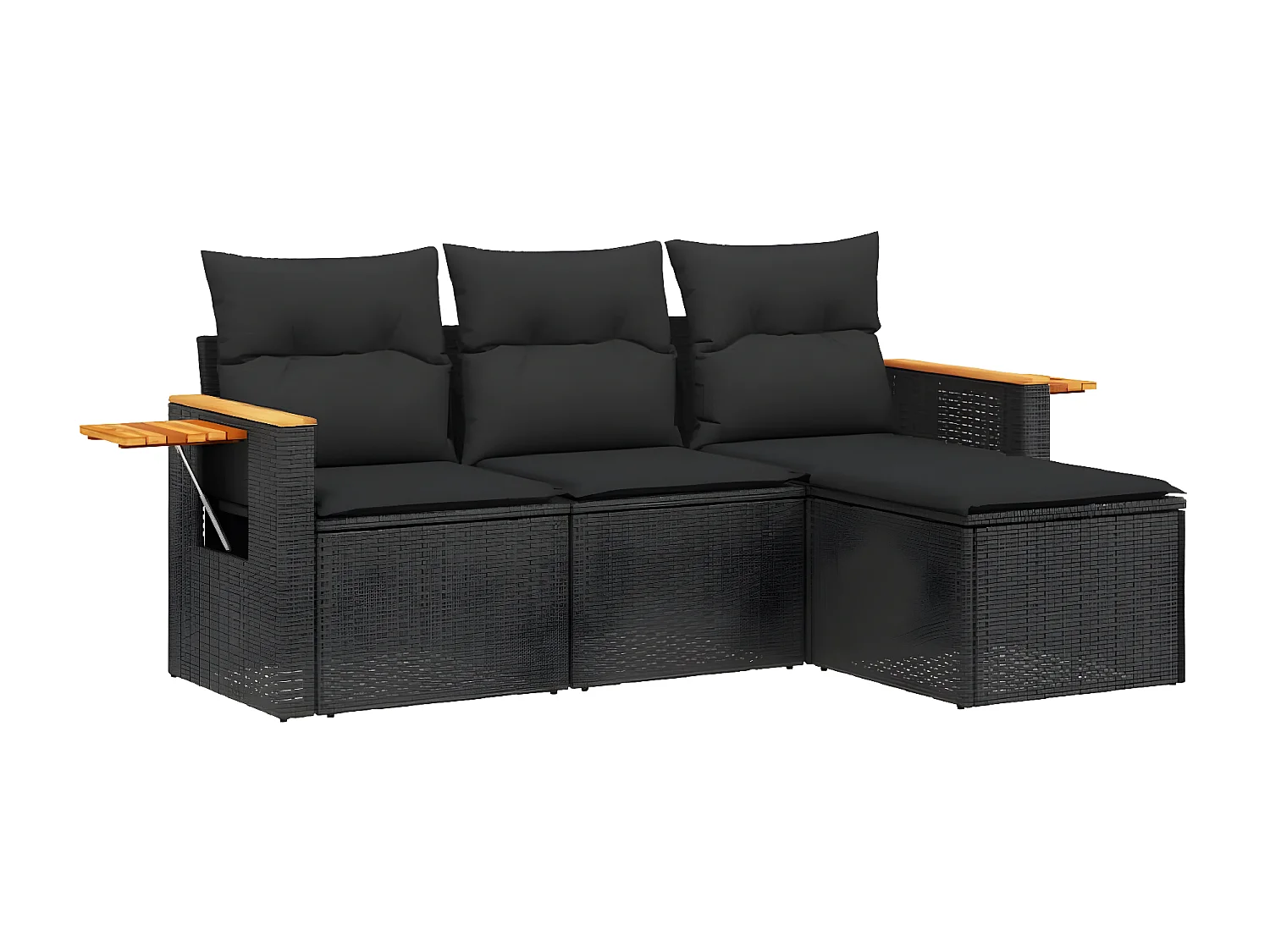 Salon de jardin 4 pcs avec coussins noir résine tressée