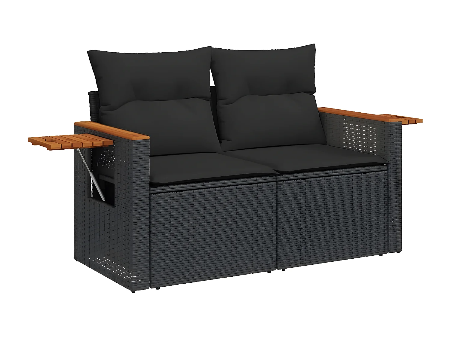 Salon de jardin 4 pcs avec coussins noir résine tressée