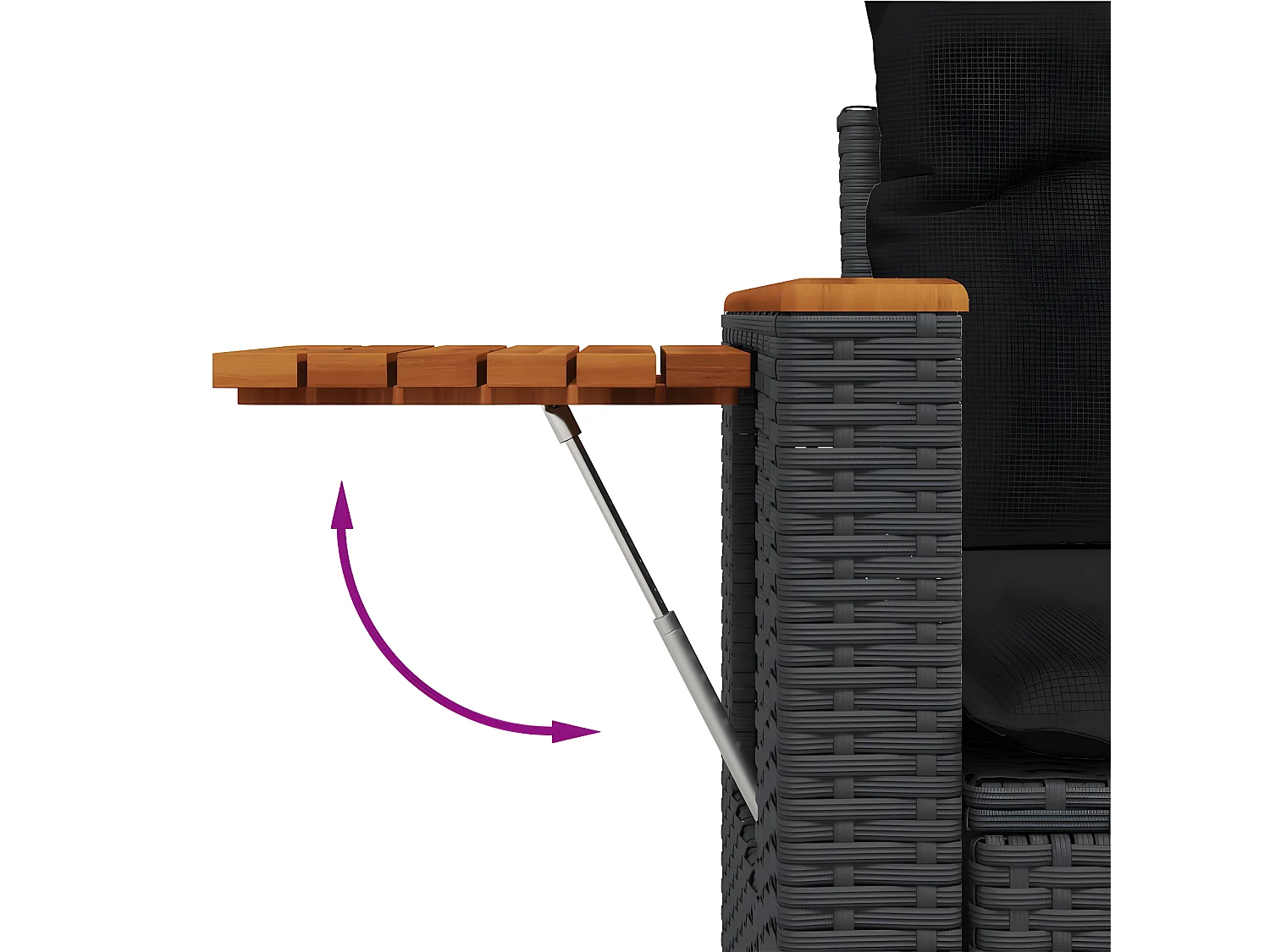 Salon de jardin 4 pcs avec coussins noir résine tressée