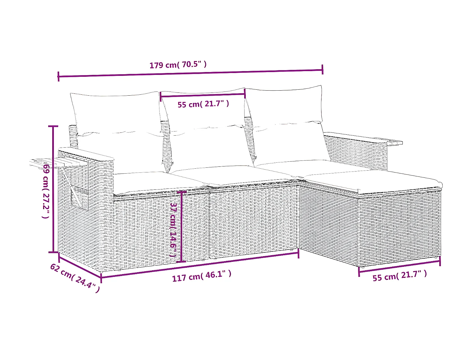 Salon de jardin 4 pcs avec coussins noir résine tressée