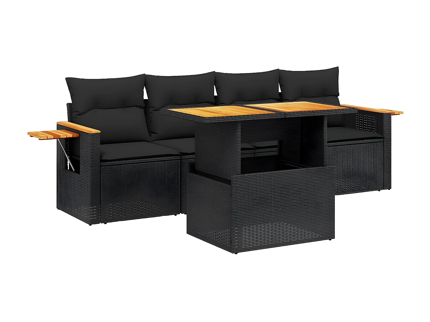 Salon de jardin 5 pcs avec coussins noir résine tressée